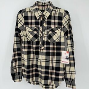 Marmot Woman’s Joss Light Weight Flannel‎ 1/4 Zip Black Cream Small NEW Outdoors